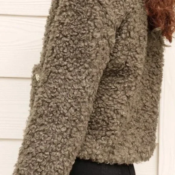 Brown Teddy faux fur Button Down with Pockets  Jacket Coat - Picture 5 of 7